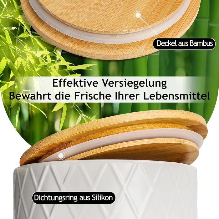 Набір з 3 вазок для зберігання Miamio Palmanova, кераміка з дерев'яним кришкою, білий колір
