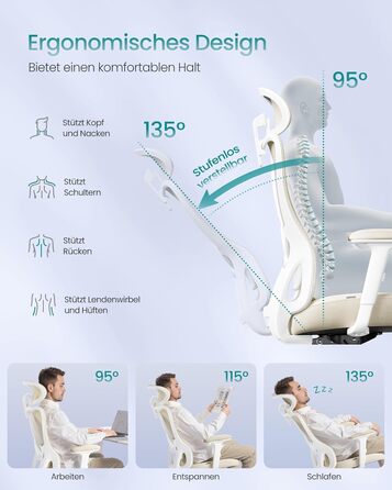 Офісний стіл SONGMICS, ергономічний комп'ютерний стілець з регульованою поперековою та підголовником, до 150 кг, регульована висота, OBN066GD01 (пісочний беж)