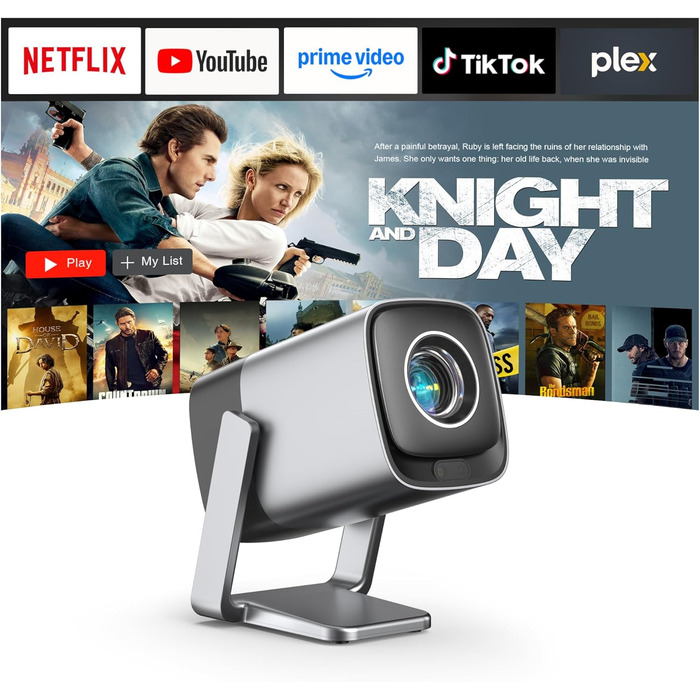 Mini проєктор 1080P з WiFi, Bluetooth, Dolby Audio та автофокусом, XuanPad, 210° обертання, фільтр пилу та система охолодження