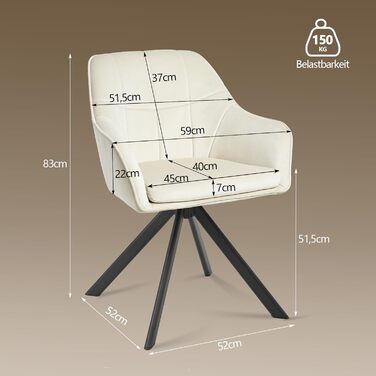 Крісла для їдальні з підлокітниками, набір обертових крісел, кухонні стільці, м'які крісла з поліестеру та металевими ніжками (2 шт., кремовий)