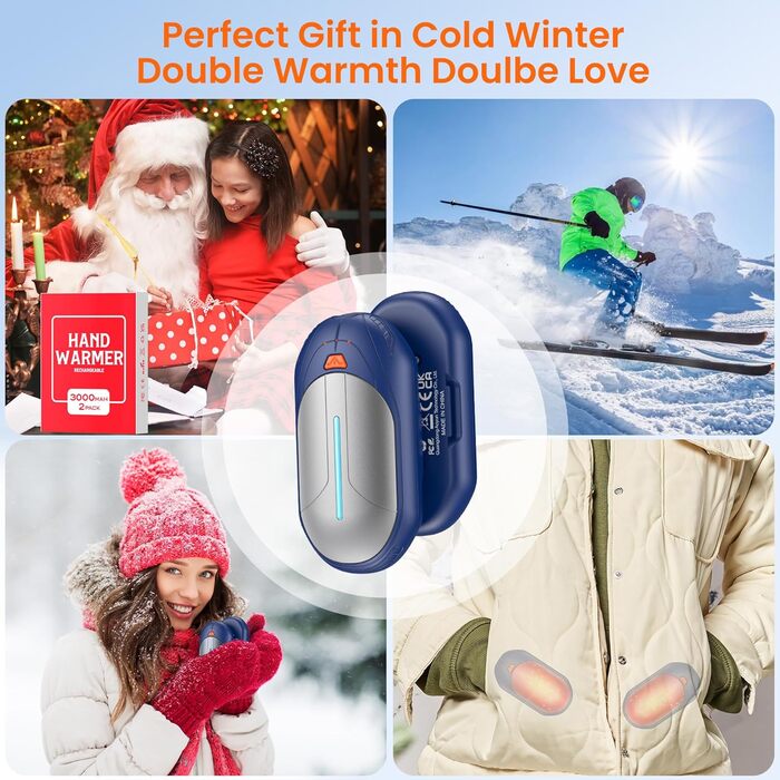 Електричні грілки для рук USB, 2 шт. - багаторазові, 3 режими нагріву, 20 годин роботи, для кемпінгу та відпочинку на природі. Кольори: блакитний