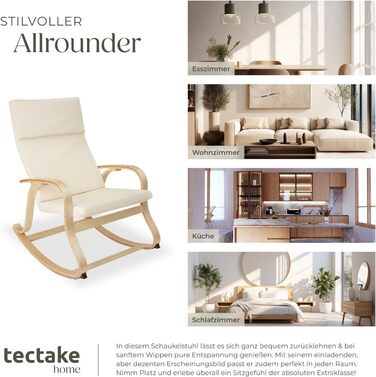 Гойдалка-крісло Tectake з підлокітниками, бежеве - для вітальні, дитячої, годування, спальні (до 150 кг) з подушкою