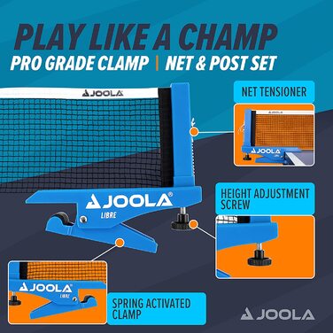 Сітка для настільного тенісу JOOLA LIBRE-Комплект для настільного тенісу для активного відпочинку-затискна техніка-регулюється по висоті за допомогою стопорного гвинта (комплект з набором для настільного тенісу Duo)