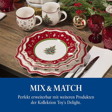 Сервіз для сніданку Villeroy & Boch Toy's Delight на 2 особи (6 предметів), білий/червоний. Преміум-посуд для святкування Різдва. Кераміка, білий/кольоровий.