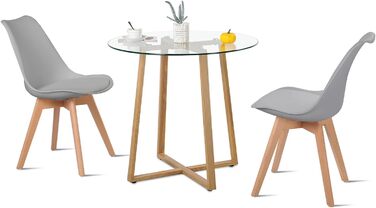 Елегантний обідній стіл H.J WeDoo з 2 стільцями: скляний круглий стіл у скандинавському стилі для балкона, вітальні та їдальні, білий колір, 2 стільці з бука (білий)