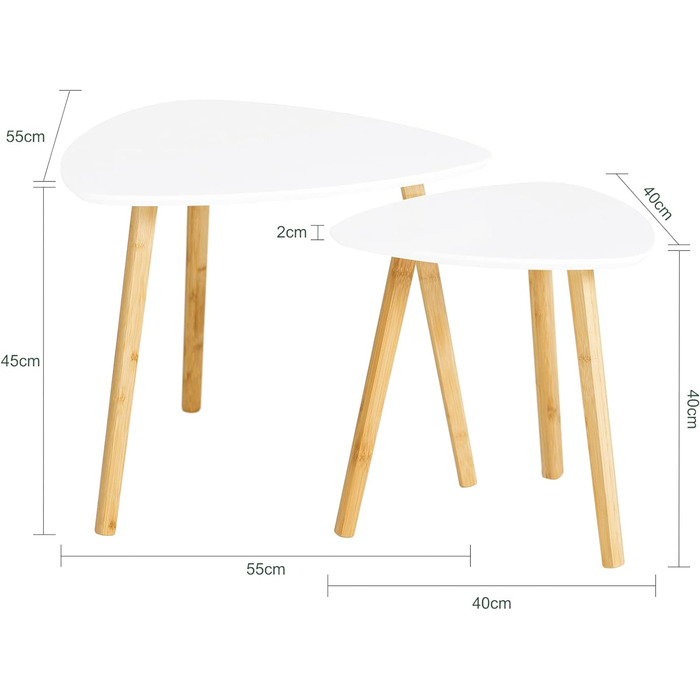 Набір з 2 бічних столиків з полицями Журнальний столик Журнальний столик Гніздовий стіл Бамбук білий/натуральний, 74-W