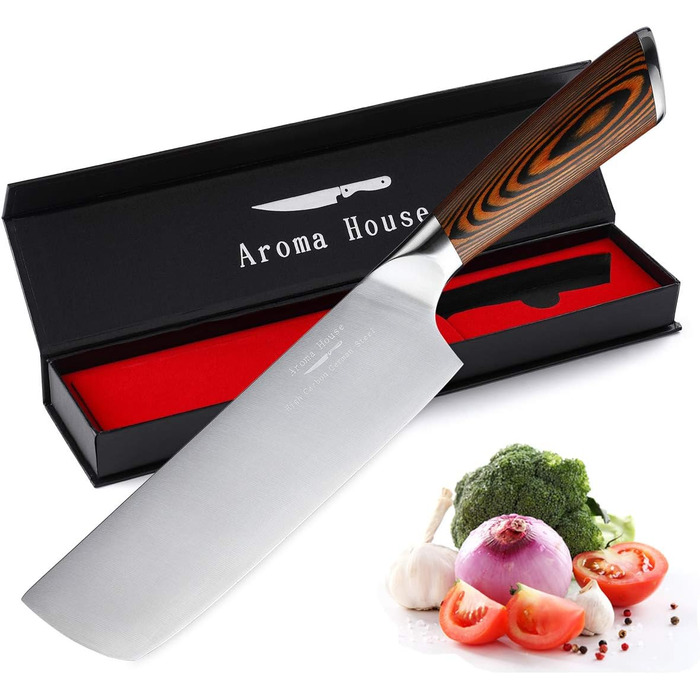 Японський ніж Nakiri 7 дюймів: професійний кухонний ніж для овочів з нержавіючої сталі з високим вмістом вуглецю