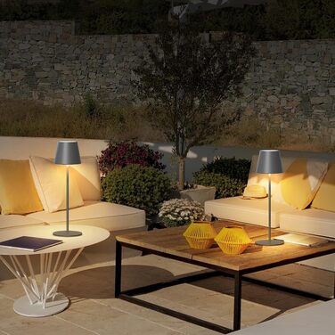 LED настільна лампа MALUX бездротова, торшера з торканням, диммування, тепле біле світло 2700K-4000K, металева, акумуляторна, вологостійка IP54, для саду, їдальні, спальні, робочого кабінету, балкону, готелю (темно-сірий), (сірий) 1 шт.