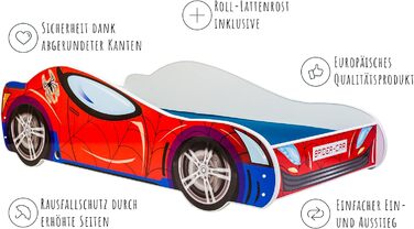 Дитяче колективне ліжко-машина дитяче ліжечко молодіжне 70x140 80x160 із захистом від падіння з висоти та матрацом Дитяче ігрове ліжко Racer 160 х 80 см Матрац Павук-машинка