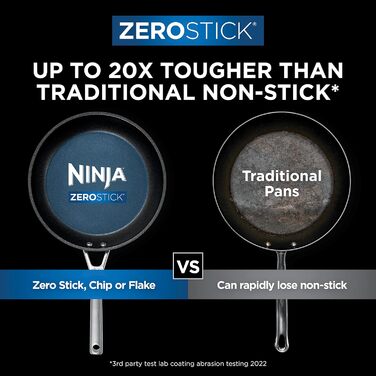 Набір сковорідок Ninja ZEROSTICK Premium Cookware з 2 предметів, сковороди 24 см і 28 см, міцний, антипригарний, твердий алюміній, безпечний для духовки до 260 C, сірий, C32000UK (великий набір сковорідок, штабельований)