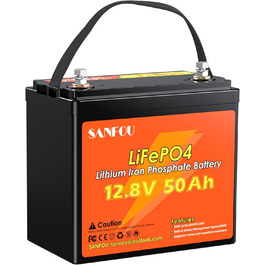 Акумулятор SANFOU 12V 50Ah LiFePO4, 1280 Втгод, BMS 50А, 5000-15000 циклів, для автофургонів