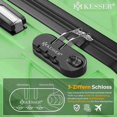 Набір дорожніх валіз KESSER з ABS-пластику, 4 предмети: жорсткі валізи з кодовим замком, вагами та гаманцем, колеса 360°, колір Apple Green