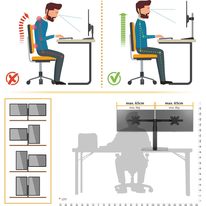 Підставка для монітора RICOO 2 монітори, Dual Monitor-Arm, TS3811, TS4111, для моніторів 17-27 дюймів
