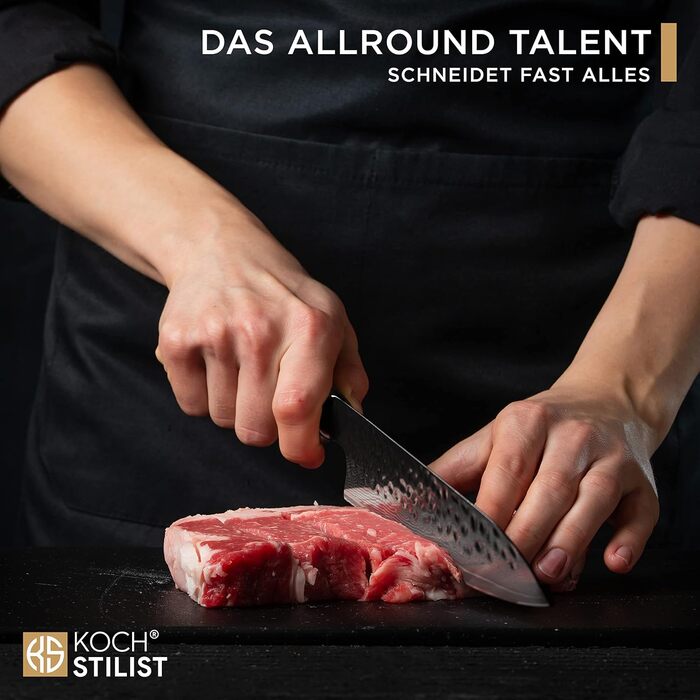 Ніж кухарський Kochstilst® Premium Damast 20 см з подарунковою коробкою. Дамасткова сталь 67 шарів, VG-10, преміум якість, кухонні ножі, з дерев'яною ручкою