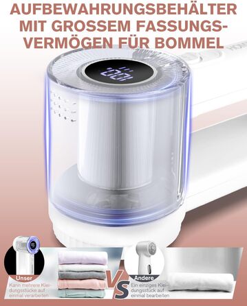 Електричний видальник ворсу Homtronics з USB-зарядкою, LED-дисплеєм та 6-кліновою головкою для одягу, диванів та килимів (білий)