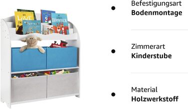ОНВАЯ Дитячий Фінн Білий Дитяча полиця з коробками Зберігання книг та іграшок Органайзер для дитячої кімнати (книжкова шафа синього кольору)
