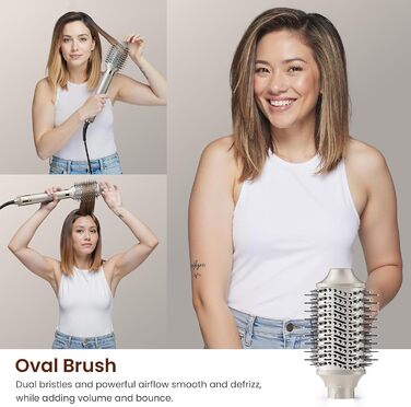 Мультистайлер для волосся 5 в 1 MESCOMB: високошвидкісний фен, круглий брашинг та автоматичний курлер для об'єму, локонів і випрямлення, колір шампань-золото