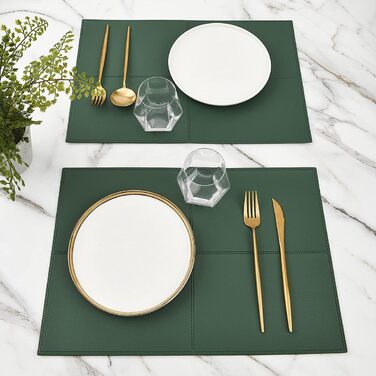 Набори килимків на стіл Punkspace з екошкіри, 6 шт., темно-зелені, стійкі до тепла та бруду, водонепроникні, для кухні та обіднього столу