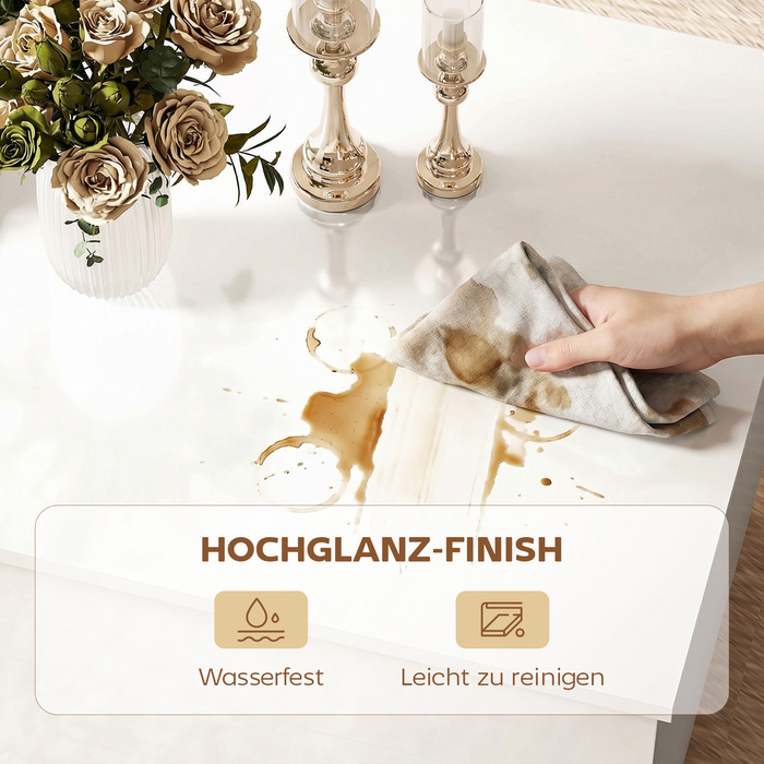 Журнальний столик з регульованою висотою, сучасний столик для вітальні з прихованою системою зберігання та 2 висувними ящиками, глянцевий білий