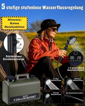 Портативна душова кабіна для кемпінгу з акумулятором 10000mAh та 20л баком, комплект для відпочинку на природі, саду, автомийки та тварин