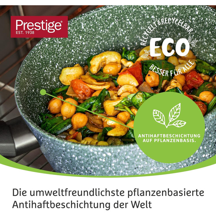 Набір для індукційної екологічно чистої сковороди PRESTIGE - сковорода 20/28 см і сковорода 28 см з кришкою-антипригарна на рослинній основі-перероблена