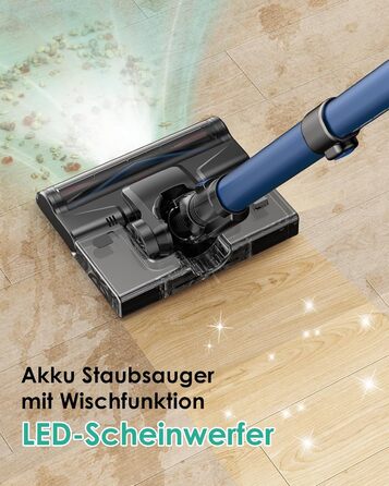 Акумуляторний пилосос з функцією миття підлоги, 45000Pa/550W/60 Min, безщітковий двигун, LED-дисплей, самостійна парковка, для твердих поверхонь, килимів та шерсті тварин, блакитний