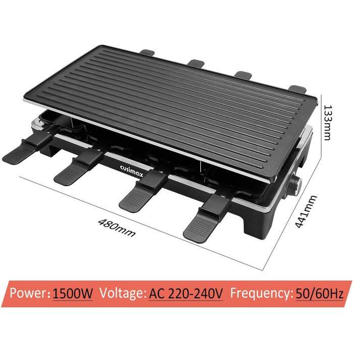 Раглеті гриль Cusimax з регульованою температурою та антипригарним покриттям для 8 осіб (1500W)