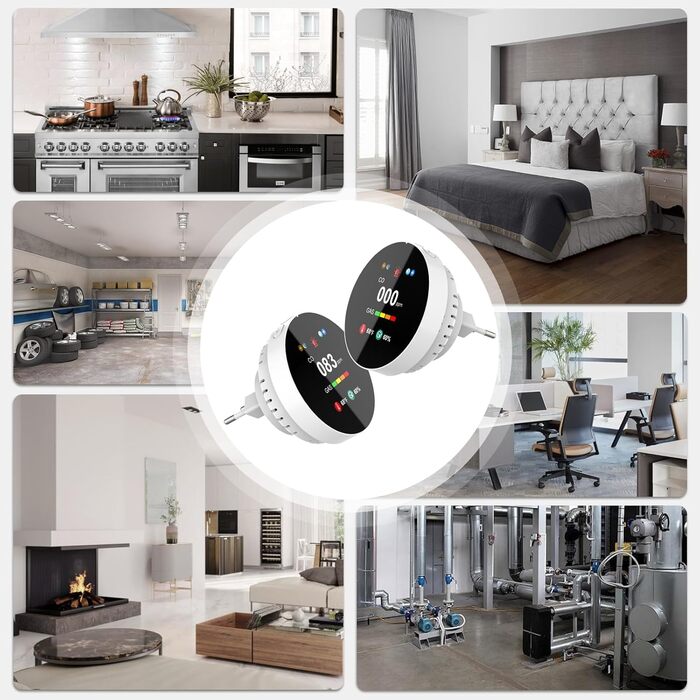 Детектор чадного газу та газу з вилкою, 4-в-1 CO-детектор з датчиком температури та вологості, з акустичним сигналом для дому та автокаравану, 1 шт. (Чорний) (Білий 1)