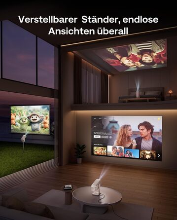 Портативний проєктор Aurzen Boom Air Mini з Google TV та Netflix, 4K, USB-C, Smart, Dolby Audio, WiFi, Bluetooth, автофокус TOF, поворотний штатив, кремово-білий