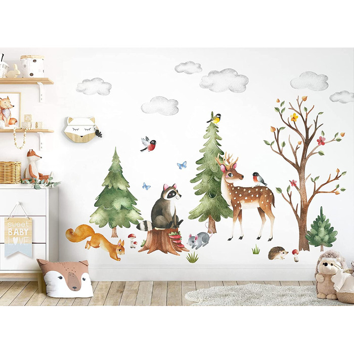 Набір настінних наклейок Grandora XXL із зображенням лісових тварин, наклейка на стіну для дитячої кімнати, DL796-2 (XL-150 x 99 см (ШхВ))
