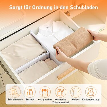 Органайзери для шухляд MOFELON, 8 шт., регульовані (33-58.5 см, 6.4 см H), для шафи, кухні, комода, спальні, ванної кімнати - білий