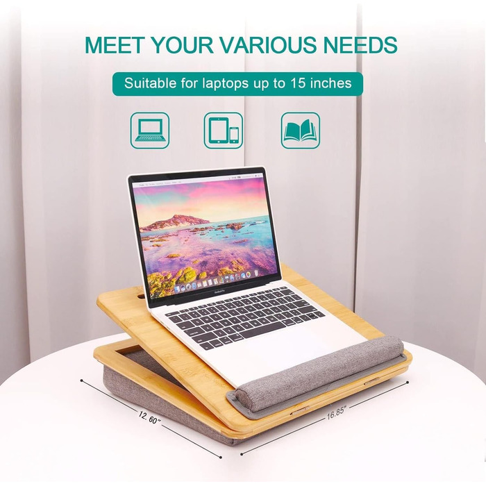 Зручний портативний столик-підставка для ноутбука до 15.6 дюймів, з подушкою, для студентів та роботи з книгами/планшетами