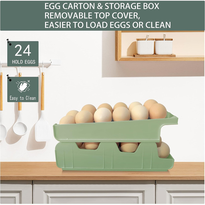 Організатор для яєць Virmate, 24 ячейки, зелений, для холодильника