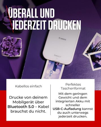 Canon Zoemini 2 Perlweiß: Міні-фотопринтер для смартфонів та планшетів | Модель для подорожей | Комплект друку