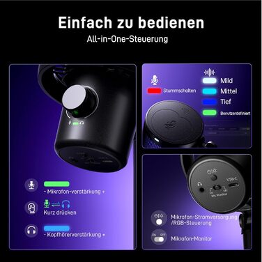 Мікрофон MAONO DM40 Pro бездротовий для ПК з RGB підсвіткою та ШІ-зміною голосу, шумозаглушення, для геймінгу, подкастингу та стрімінгу (чорний)