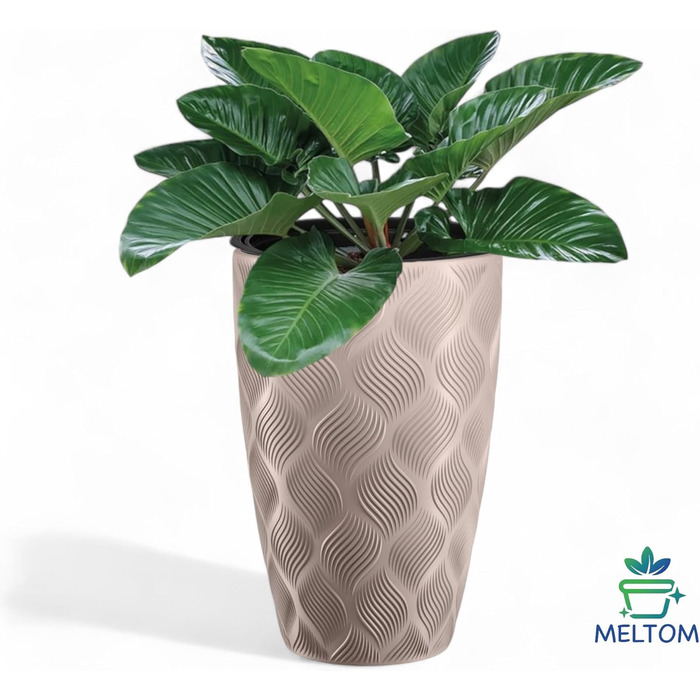 Квітчар MELTOM Blumenkübel XXL з винімним вкладишем, кругла форма, 3D ефект, декоративний (Taupe)