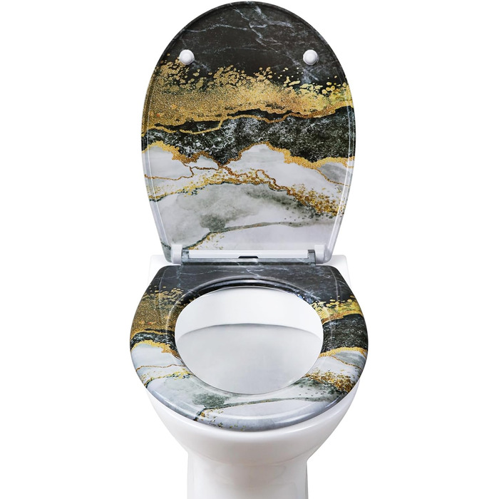 Кришка для унітазу з автоматичним опусканням, з мотивом, з функцією швидкого зняття, кріплення зверху, з Duroplast (UF81950) A Marmor