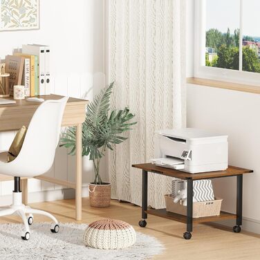 Стіл для принтера LELELINKY з роликами, мобільний двоярусний стійка для принтера, підставка для принтера з фіксуючими колесами, візок для принтера для офісу, факсу та дому, 52,5 x 40 x 36 см, Колір: Коричневий