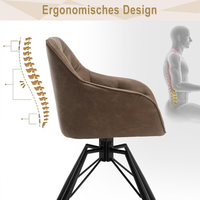 Крісло для їдальні WOLTU EZS61br-1, коричневе, з підлокітниками, на металевих ніжках, обтягнуте штучною шкірою, для кухні, вітальні, їдальні