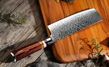 Японський ніж Gyuto FANTECK з дамаської сталі 20 см (67 шарів VG-10) - професійний кухонний ніж з дерев'яною ручкою Pakkawood, подарункова коробка