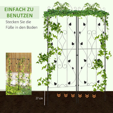 Набір з 2 шт. сітчастої опори для ліан зі сталі, нержавіюча, висота 181 см, ширина 50 см, чорного кольору