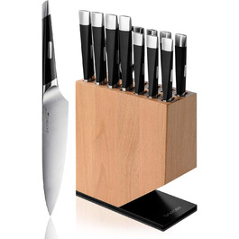 Набір ножів Linoroso з 12 предметів Високовуглецевий німецький набір ультрагострих кухонних кухонних ножів з нержавіючої сталі з вишуканим буковим ножовим блоком - Набір кухонних ножів серії MAKO з 12 предметів