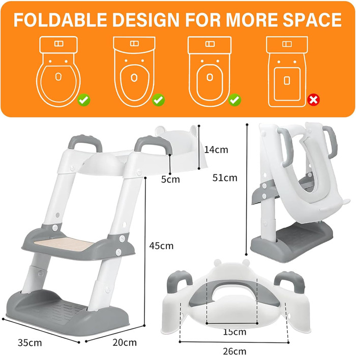 Унітаз дитячий з драбинкою та сидінням-тренажером 2-в-1, регульований, антиковзний, для хлопчиків та дівчаток