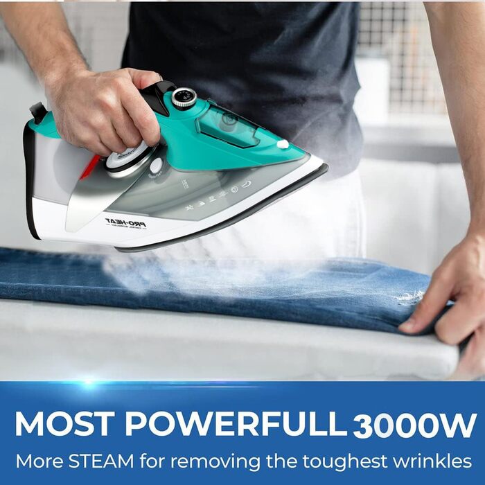 Праска з парою, праска з керамічною підошвою, самоочищення, резервуар 340 мл, 3000 Вт, автоматичне вимкнення, зелена