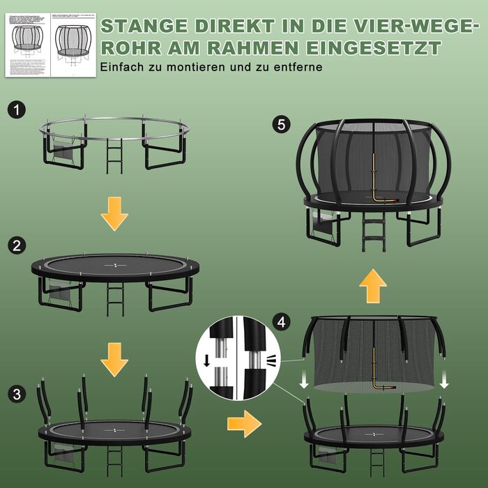 Батут садовий Flamaker Ø305 см з захисною сіткою, каркас сталевий, до 150 кг, для дітей та дорослих, чорний