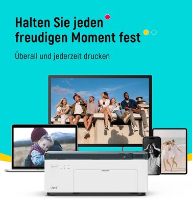 Портативний фотодрук для смартфонів Liene (10x15 см) + 2 пачки фотопаперу (20+80 листів), WiFi, сумісний з iPhone/Android/PC, 300 DPI, кольорова сублімація, білий