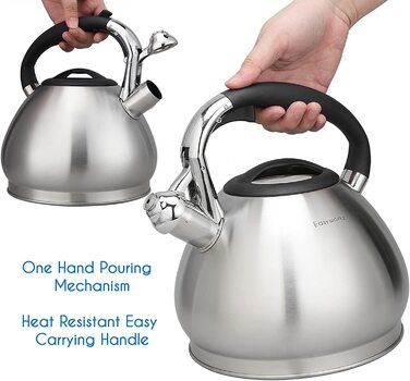 Чайник Easyworkz індукційний чайник зі свистком з нержавіючої сталі, чайник для всіх конфорок, чайник з флейтою з термостійкою і нековзною ручкою, чайник для чаю кави (2,3 л)