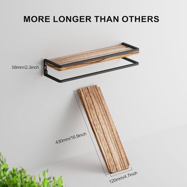 Полиця настінна дерев'яно-металева Wandregal 2 шт 42 см коричнево-чорна для ванної, спальні, вітальні, кухні, офісу