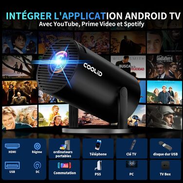 Портативний проєктор Mini Beamer 4K Full HD з Wi-Fi 6, Bluetooth 5.4 та автоматичною корекцією трапецеїдальних спотворень. Підтримка 4K, Full HD, 1080P. Сумісний з TV Stick, USB, Laptop, PC. В комплекті миша та пульт дистанційного керування. Чорний колір.