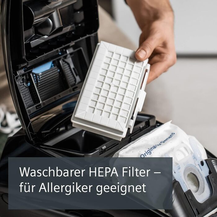 Пилсос Siemens Staubsauger Q5.0 extreme silencePower VSQ5X1230 з мішком, для алергіків, гігієнічний фільтр, 850 Вт, чорний